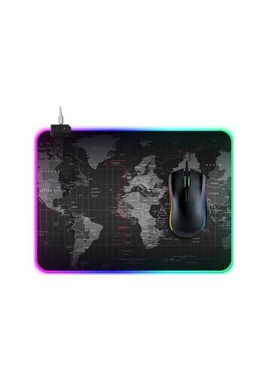 Bilgisayar Dünya Haritası Desenli Aydınlatmalı Mouse Pad, Boyut: 35 X 25 X 0.4cm