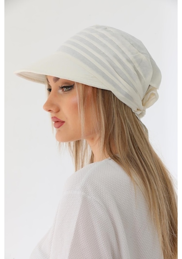 Safari Bağlamalı Ekru Siperli Bandana Vizör Ekru