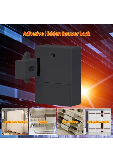 Akıllı Sensörlü Dolap Kilidi Yapışkan Gizli Çekmece Kilidi Ayakkabı Dolabı Gardırop Banyo İndüktif Dijital Kilit Çift Açılan Kapı İçin Siyah T3