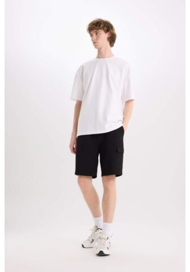 DeFacto Regular Fit Dokulu Düz Paça Kargo Cepli Basic Düz Şort B8796AX25SMBK81