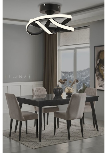 Vino Riserva Model Siyah Renk Metal Salon Mutfak Oturma Yatak Odası Modern Led Plafonyer Avize Gold