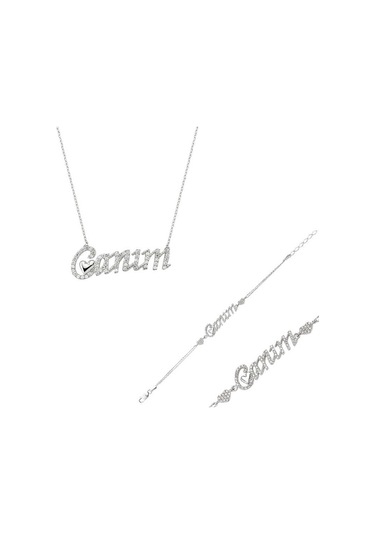 925 Ayar Gümüş Canım Yazılı Kalp Set Gümüş
