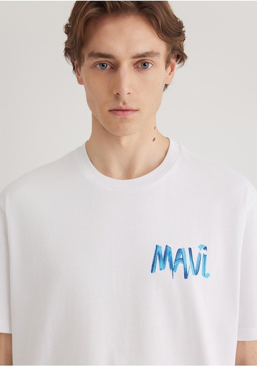 Mavi - Mavi Baskılı Beyaz Tişört 0612468-620 Beyaz