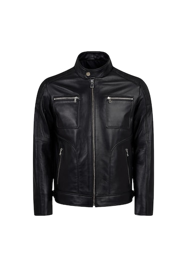 Derije Albert Hakiki Deri Erkek Siyah Ceket-Mont