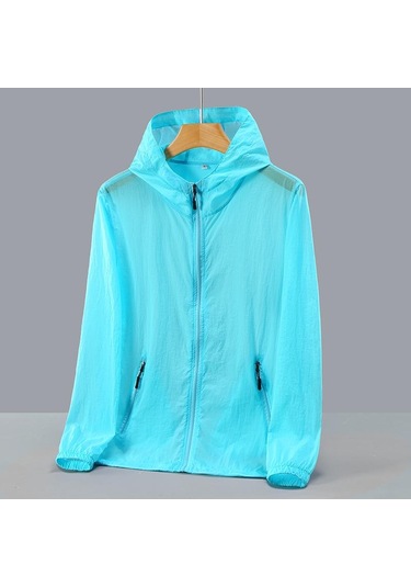 Moda Güneş Koruyucu Giysiler Yaz Erkekler İçin Rahat Upf 50 Ince Kapüşonlu Çiftin Artı Boyutu Yaz Ceketler Gökyüzü Mavisi Gök Mavi