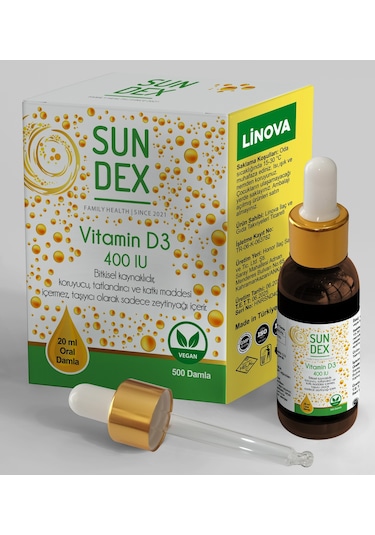 Sundex Vitamin D3 400 IU Bitkisel Kaynaklı 500 Damla 20 ML