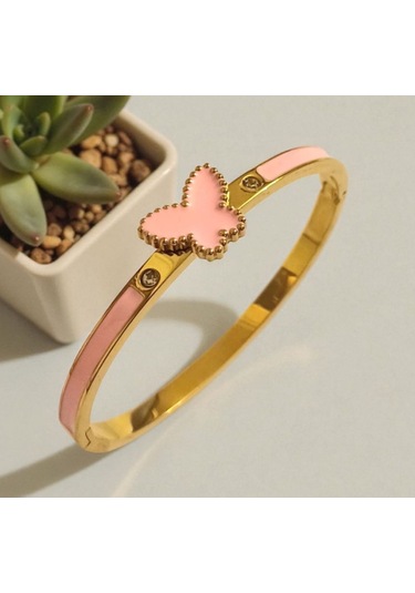 Çocuk Kelebek Figürlü Mineli Çelik Kelepçe 9175 Pembe