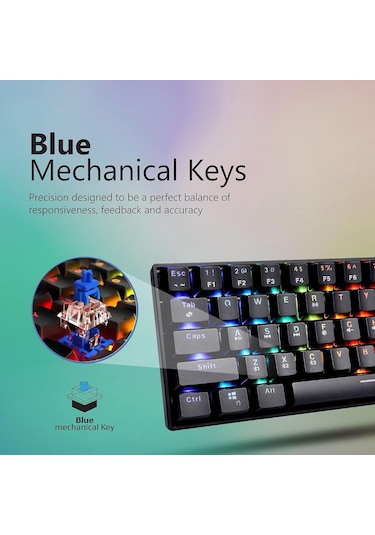 Vertux Oyun Klavyesi, Mekanik Tkl%80, Kablosuz Bluetooth Ve Usb-c
