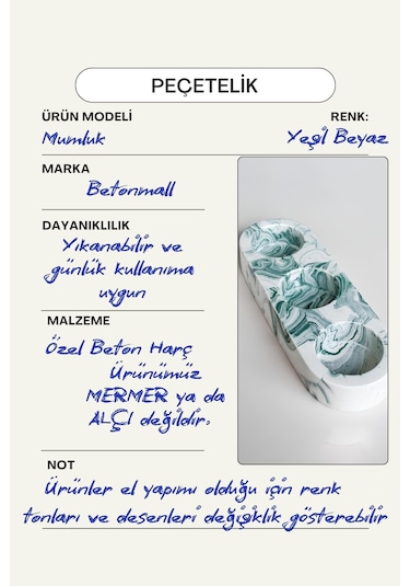 El Yapımı Yeşil Mermer Desenli 3 Gözlü Beton Tealight Mumluk Minimal Dekoratif Şamdan Yeşil