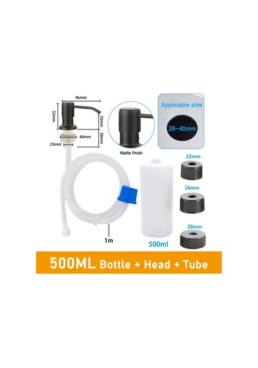 500ml Siyah Set-500/350ml Mutfak Lavabo Sabunluk El Basın Sıvı Sabunluk Şişe Paslanmaz Çelik Bulaşık Sabunu Dispenseri Pompa Kafası