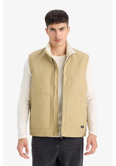 Defacto Regular Fit Dik Yaka Fermuarlı Cepli Pamuklu Yelek E8292ax25aubg795 Bej