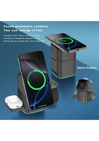 Topshop1 Siyah Manyetik Kablosuz Sarj Standi Otomatik Donebilen Hizli Sarj Istasyonu  Watch 10 9 8 7 6 5 Se Ultra İcin