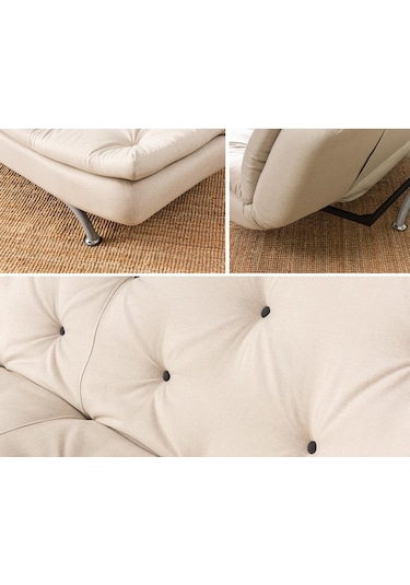 Pafu Rivo Üçlü Yataklı Koltuk - Keten Krem Krem