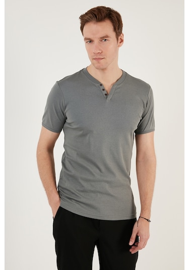 Buratti Pamuklu V Yaka Slim Fit Erkek T Shirt 5902122 Açık Haki