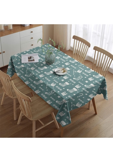Noel Desenli Dikdörtgen Masa Örtüsü 60x84 İnç, Su Geçirmez Ve Leke Tutmaz Noel Çorap Simgesi