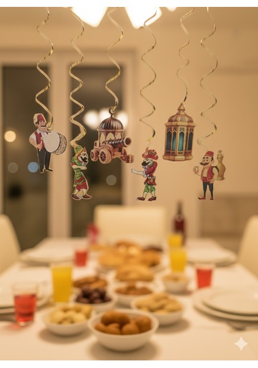 Ramazan Asmalı Sarkıt Süs 6'lı Hacivat Karagöz Tavan Duvar Dekoru
