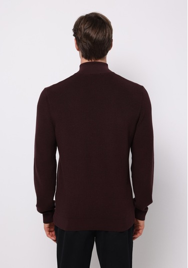 Colins Regular Fit Dik Yaka Jakarlı Erkek Bordo Kazak Cl1076736 Q1.v2 Brd Bordo