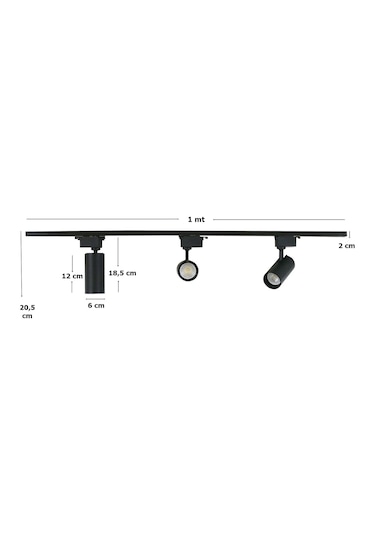 Mini Ray Spot Set 3 Spot + 1M Ray + 3 Ampul Siyah Kasa Sarı Işık