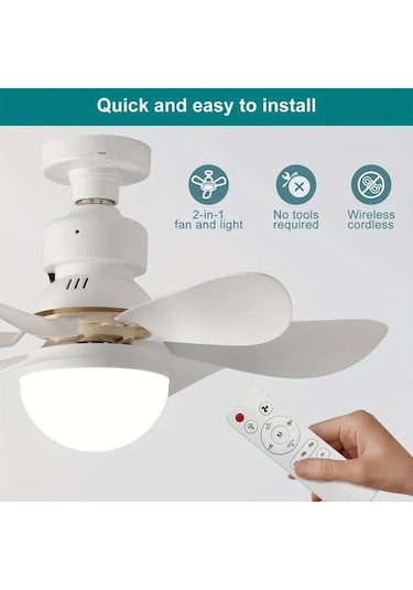 Dashanshop Fıbrave Akıllı Tavan Fanı Işık Kiti Uzaktan Kumanda E27 E26 Vida 3 Renk 3 Hız 30w Tavan Vantilatörleri Beyaz 42cm 52cm