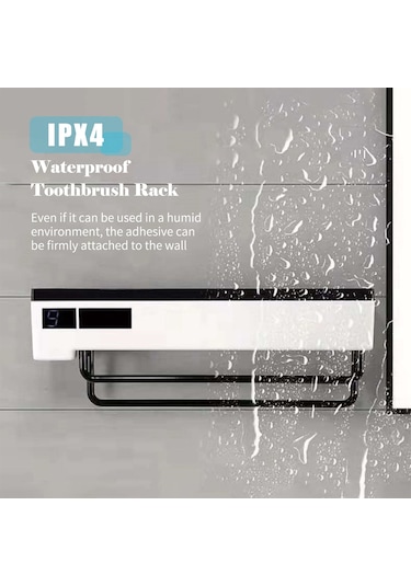 Akıllı Uv Diş Fırçası Rafı, 2 Havlu Barı, Diş Fırçası Sanitizatörü, Duvara Monte Banyo Diş Fırçası Tutucu, Usb Şarjlı Elektrikli Diş Fırçası Organizeri Siyah