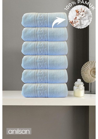 6'lı Mavi Greek El Havlusu - 50x90 Cm, 225 Gr, %100 Pamuk, Spa Ve Otel Havlusu, Günlük Kullanıma Uygun Mavi