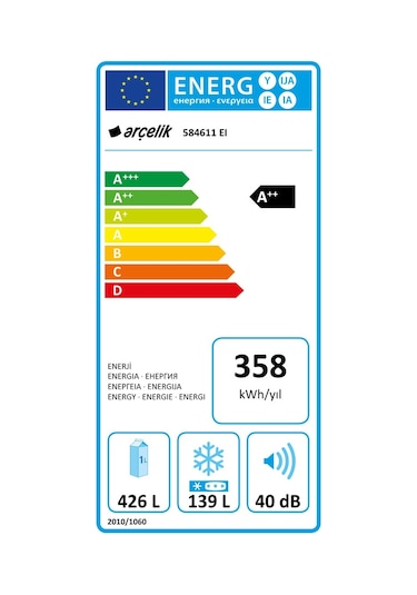 Arçelik 584611-EI A++ 611 LT No-Frost Çift Kapılı Buzdolabı -Inox