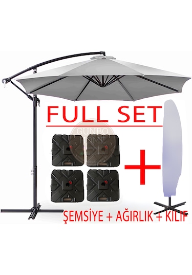 Gunbo Home 3 Mt 8 Kaburga Full Demir 21 Kg Gri Bahçe Şemsiyes