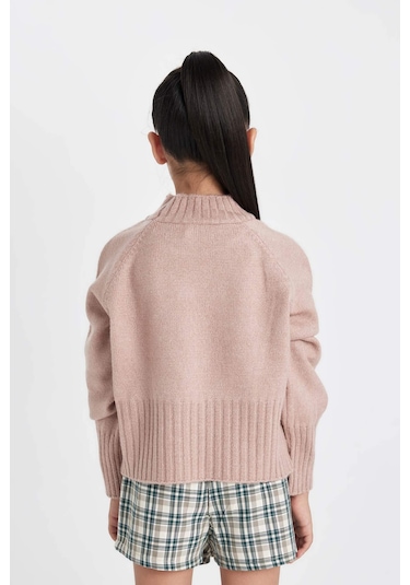 Defacto Kız Çocuk Bej Standart Fit Bisiklet Yaka Triko Kazak C9553A824AUBG384 Bej