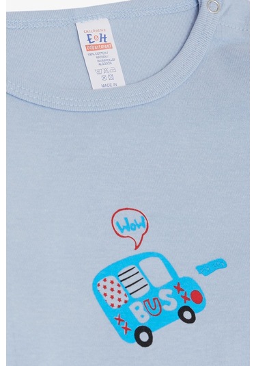 Breeze Erkek Bebek Çıtçıtlı Zıbın Body Araba Baskılı 9 Ay-3 Yaş, Açık Mavi Açık Mavi