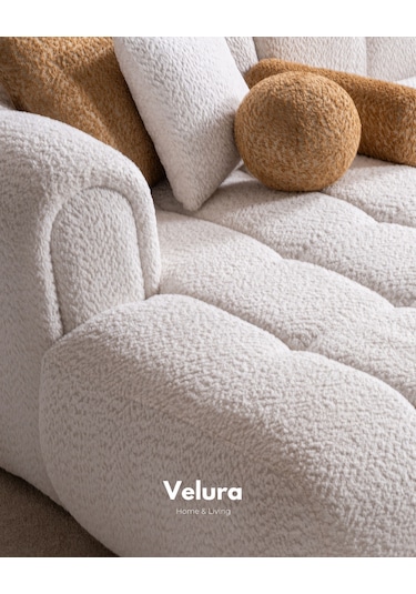 Puffy Premium Uzanmalı Köşe Koltuk Takımı & Oturma Grubu - Krem Krem Köşe