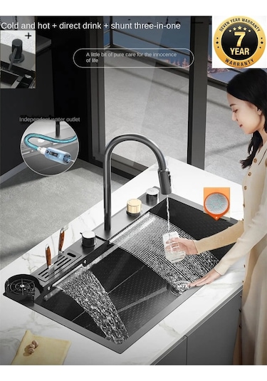 ﻿ Çelik 7 Fonksiyon Arıtmalı Fiskiye Akıllı Eviye Ve Batarya Seti Antrasit