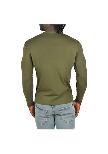 Deepsea Erkek Haki Uzun Kollu Dar Kalıp Ince Sıfır Yaka Sweatshirt 2300423 False Haki