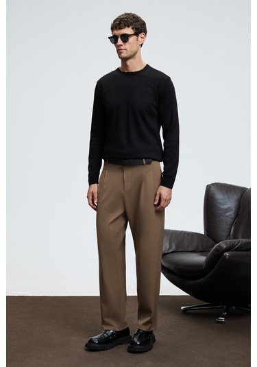 VAREX Erkek Yuvarlak Yaka Basic Slim Fit Triko Siyah Kazak