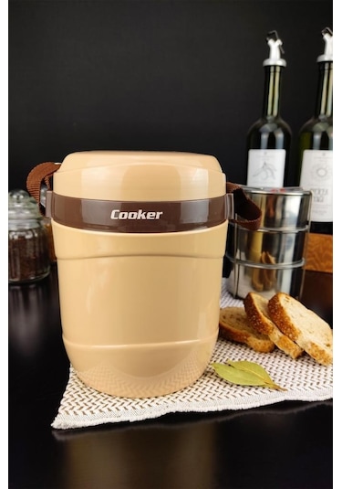 Digithome Ckr3146 Paslanmaz Çelik Hazneli 3'lü Yemek Termosu 1,2 L Bej