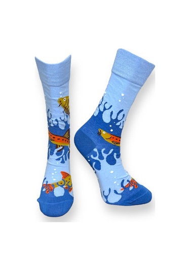 3'lü Unısex Balık Ve Geometrik Tasarımlı Esnek Nem Alabilen Pamuklu Spor Soket Çoraplar Çok Renkli