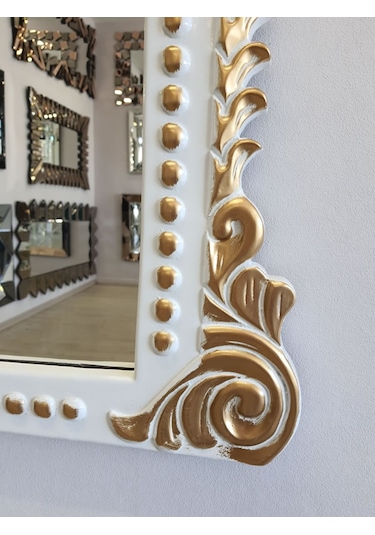 Ayna Denizi Lady White Gold Model Beyaz Altın Renk Dekoratif Ayna Altın - Beyaz
