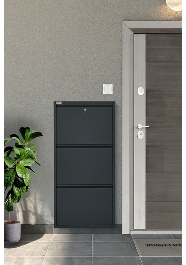 Arpelia Metal Ayakkabılık 3 Lü Kilitli Antrasit