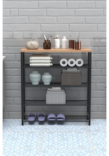 Retodesign 5 Katli Ayakkabilik- Banyo Rafi -çok Amaçli Raf 1890 Siyah - Atlantik Çam