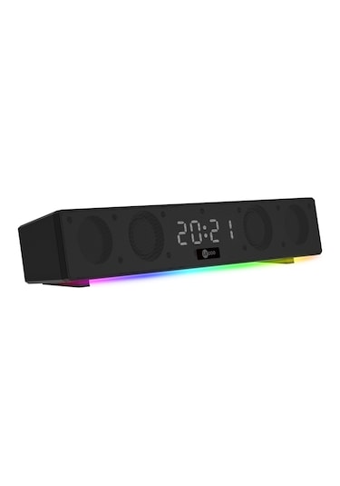 Lecoo DS103 Kablosuz Bluetooth 10W RGB Saat/Alarm Stereo Soundbar Hoparlör Siyah