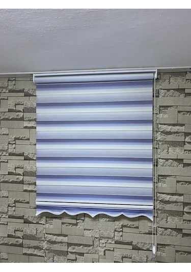Mavi Gri Mini Plise Zebra Perde (Etekli)