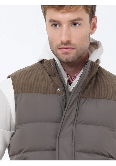 Kip Vizon Regular Fit Dik Yaka Casual Dokuma Spor Yelek Vizon