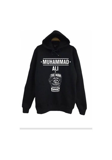 Erkek Muhammed Ali Baskılı Sweatshirt Hoodie Siyah