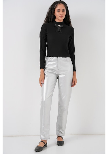 Kadın Kurdale Detay Uzun Kollu Bluz 977 - Siyah Siyah