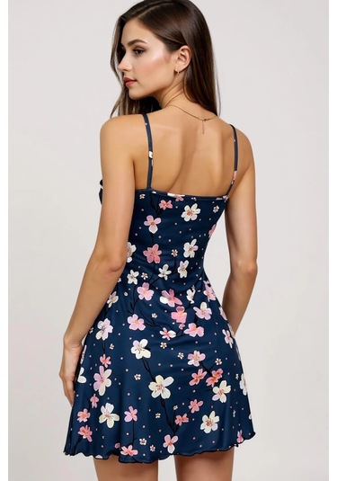 Hello Papana Hello Papana Çiçek Desenli Mavi Askılı Gecelik Çok Renkli