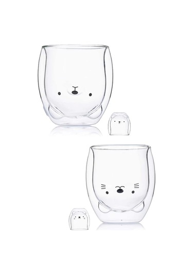 Çift Camlı Cidarlı Sevimli Ayıcık Süt Çay Kahve Su Kupa Bardağı 250ml Ev Ofis Isı Yalıtımlı Bardak