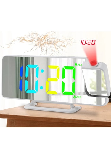 Dofolink Ts-9210 Beyaz Rgb Projeksiyon Saat - Led Ekran, 180 Döner Projektör, 6 Seviye Parlaklık, İki Alarm, Uyku Fonksiyonu, Ayna Yüzey