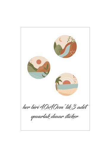 MSticker Bohem Tarzı 3'lü Yuvarlaklar Özel Tasarım Duvar Sticker