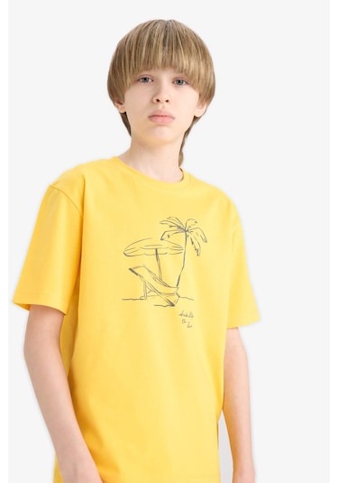 DeFacto Erkek Çocuk Bisiklet Yaka Baskılı Kısa Kollu Tişört E0189A825HSYL190 DeFacto Erkek Çocuk Bisiklet Yaka Baskılı Kısa Kollu Tişört E0189A825HSYL190