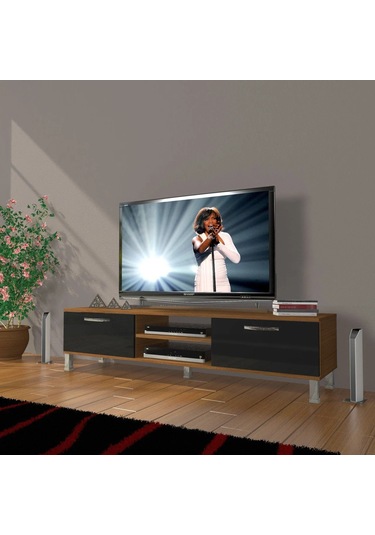 Decoraktiv Eko 140 Mdf Dvd Krom Ayaklı Tv Ünitesi Tv Sehpası - Ceviz - Siyah Ceviz - Siyah