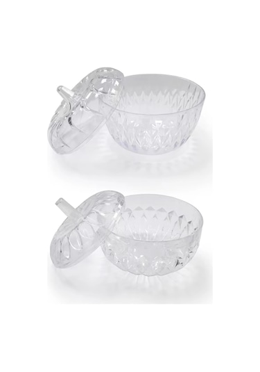 2'li Mika Dekoratif Şekerlik Lokumluk Seti Renkli